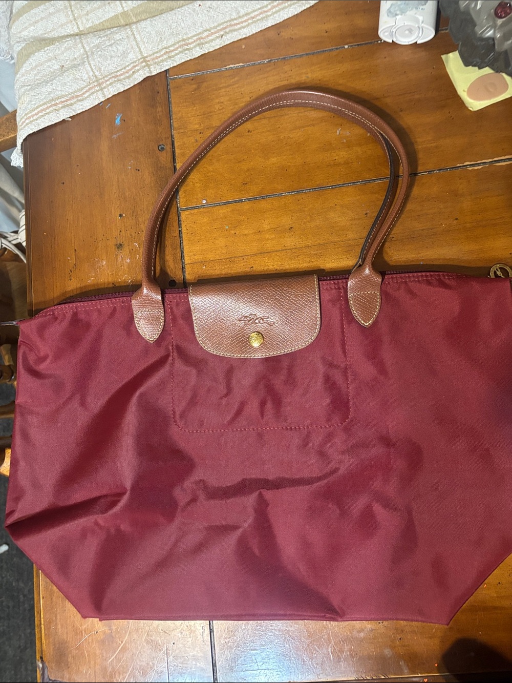 Longchamp large burgundy nylon tote bag